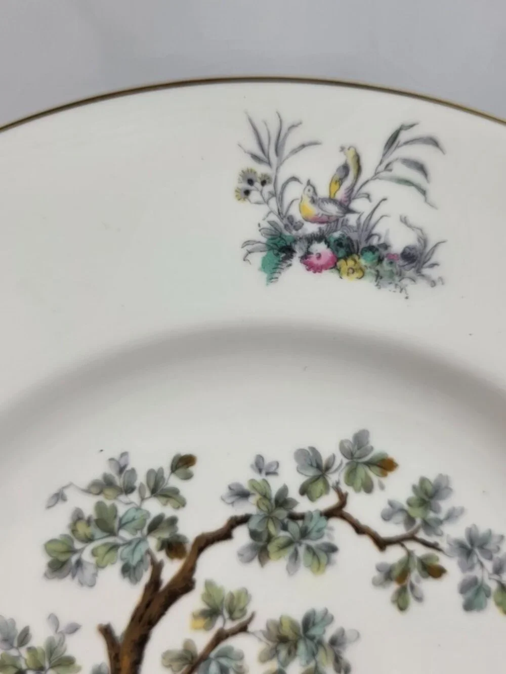 TWO Royal Worcester Watteau Luncheon Plates People in Center with Flowers & Tree